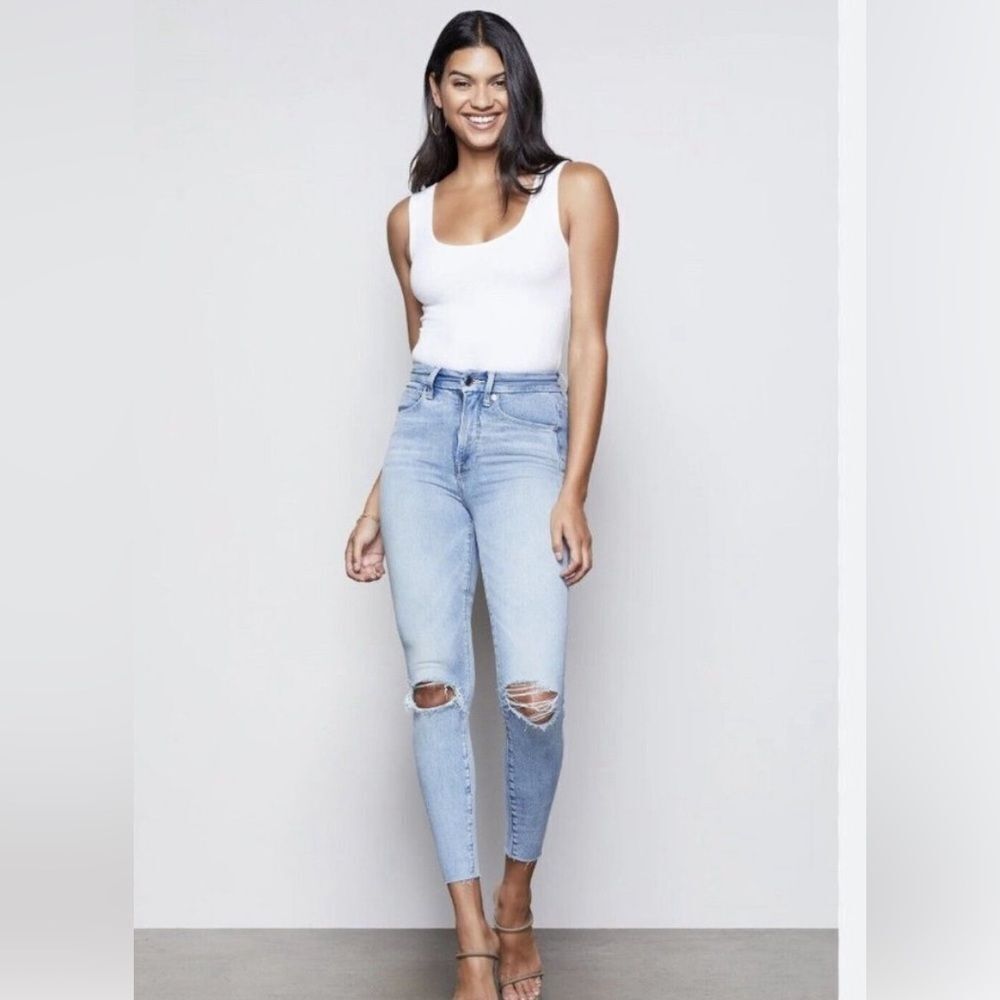 Good american good waist distressed light wash jeans